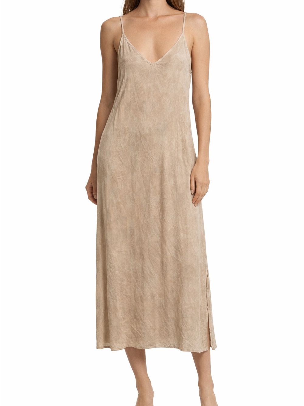 Aerie Coquette 90s Style Strappy Midi Dress - Gray & Tan Size Large EUC